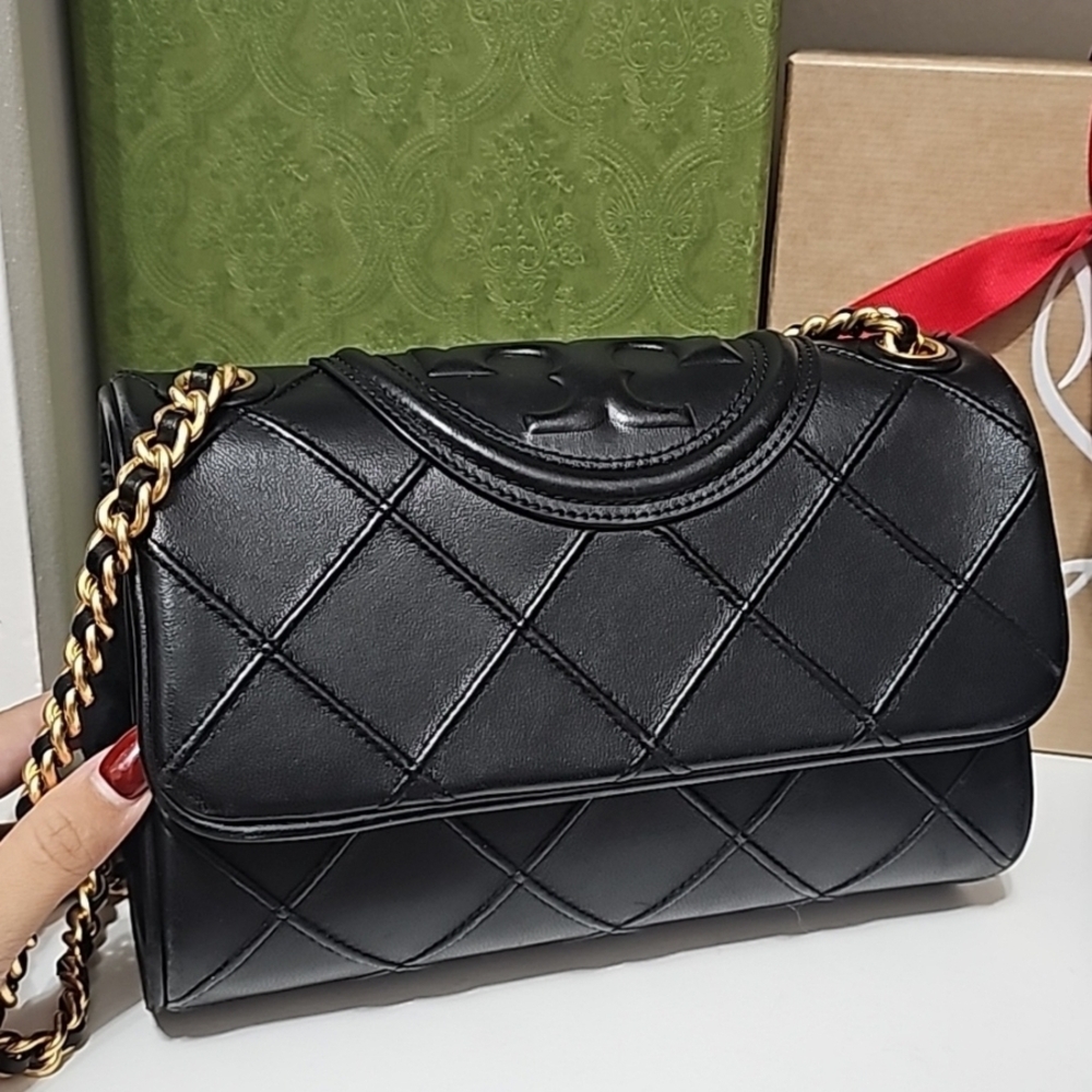 Tory Burch Soft Convertible Black Quilted Chain Bag